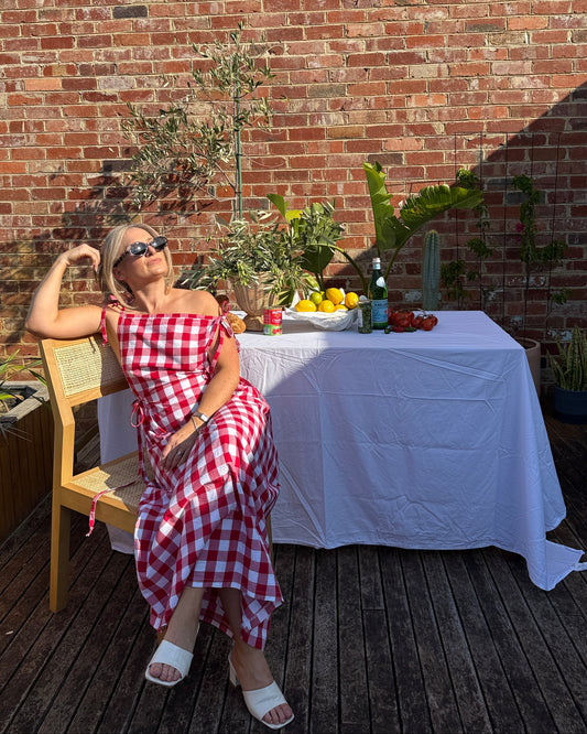 Italian trattoria inspired summer dress in classic gingham print